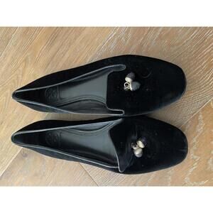 Tory Burch Black Velvet Women's Loafers with Acorn Detail